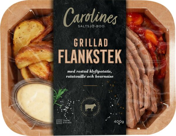 Flankstek med ugnsbakad potatis, ratatouille och bearnaise
