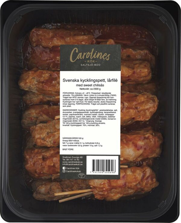 Svenska kycklingspett lårfilé, sweet chilisås 20 st á 80 g