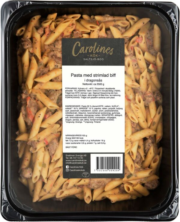 Pasta med strimlad biff i dragonsås 2,5 kg