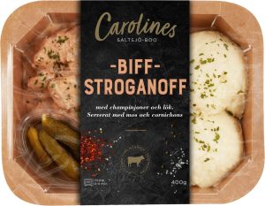 Biff Stroganoff med potatismos och cornichons